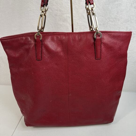 Coach Madison Bag North/South Large Tote Pebbled Leather in Scarlet Red Purse - Picture 7 of 16